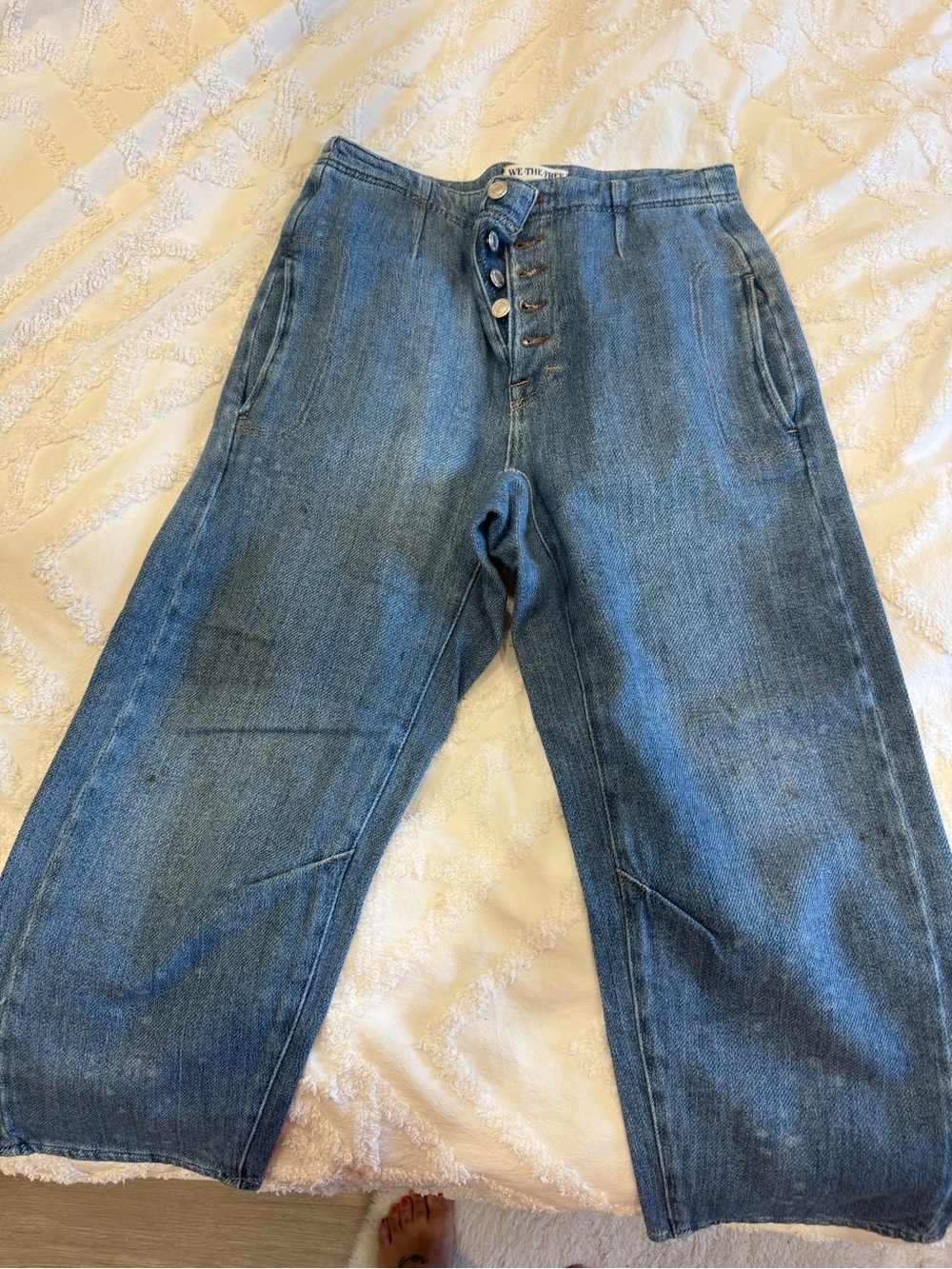 FP Barrel Leg Button-Fly Jeans